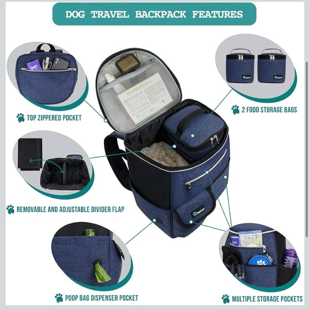 PetAmi Blue Insulated Dog Backpack Cooler - Picture 3 of 10